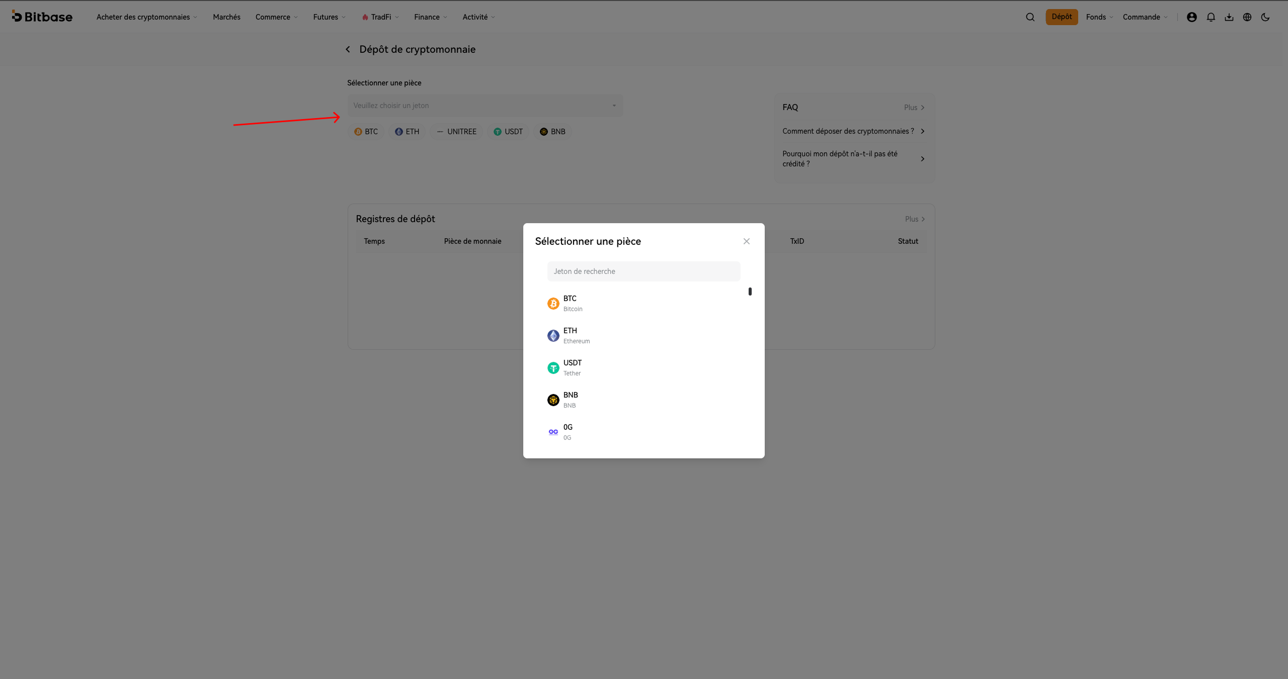 Comment déposer et retirer des cryptos sur Bitbase (Web)-bitbase-0164