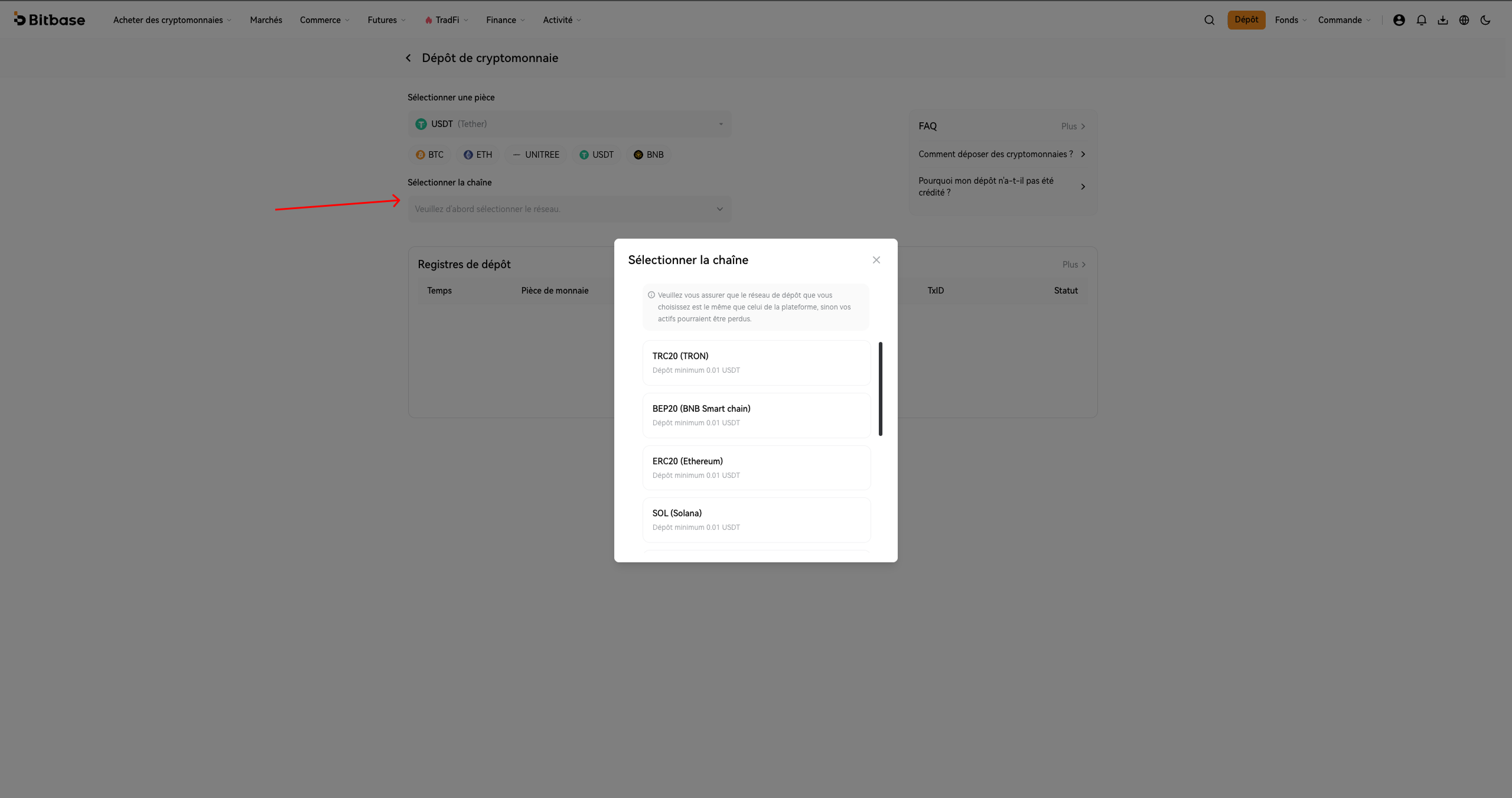 Comment déposer et retirer des cryptos sur Bitbase (Web)-bitbase-9390