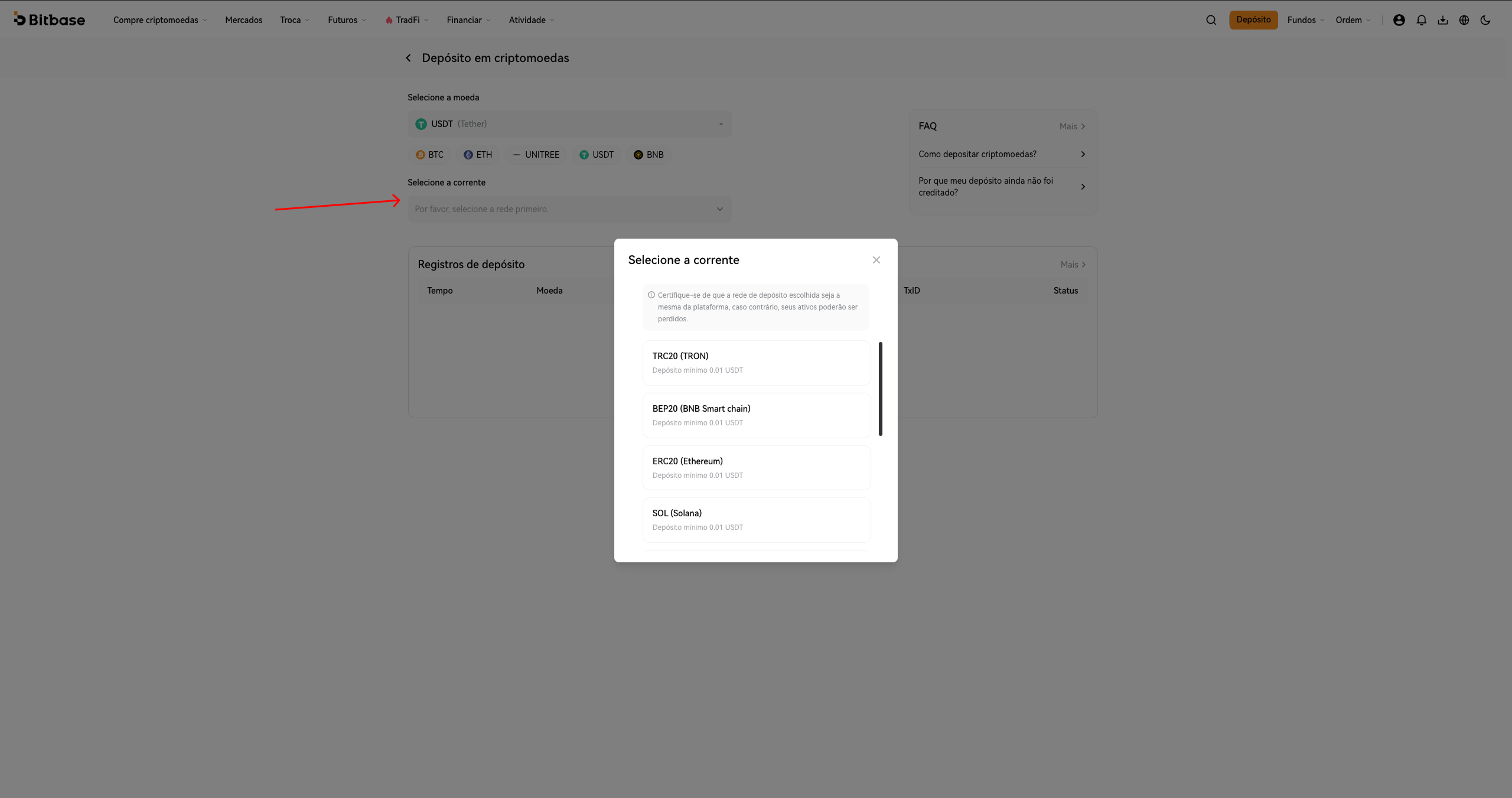 Como depositar e sacar cripto na Bitbase (Web)-bitbase-3891