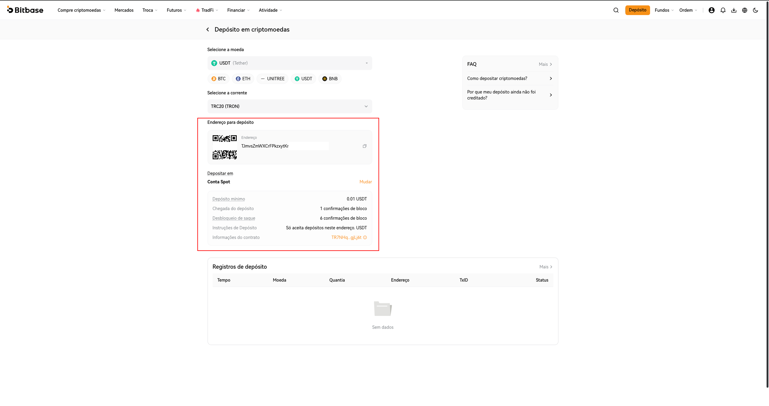 Como depositar e sacar cripto na Bitbase (Web)-bitbase-5733