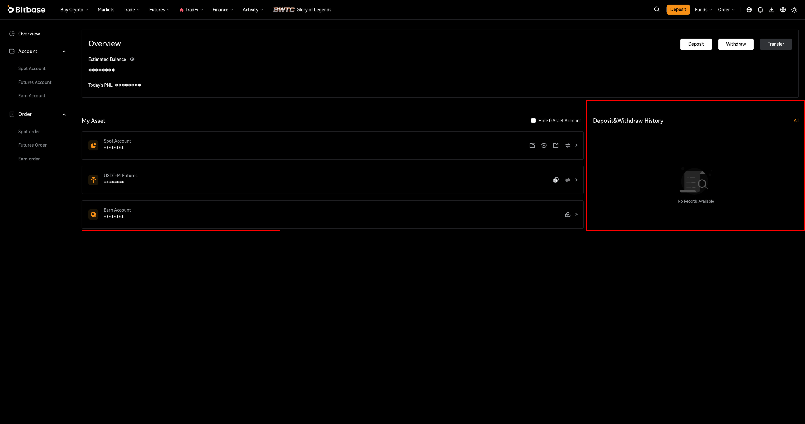Funds › Overview — Estimated Balance and Spot / Futures / Earn