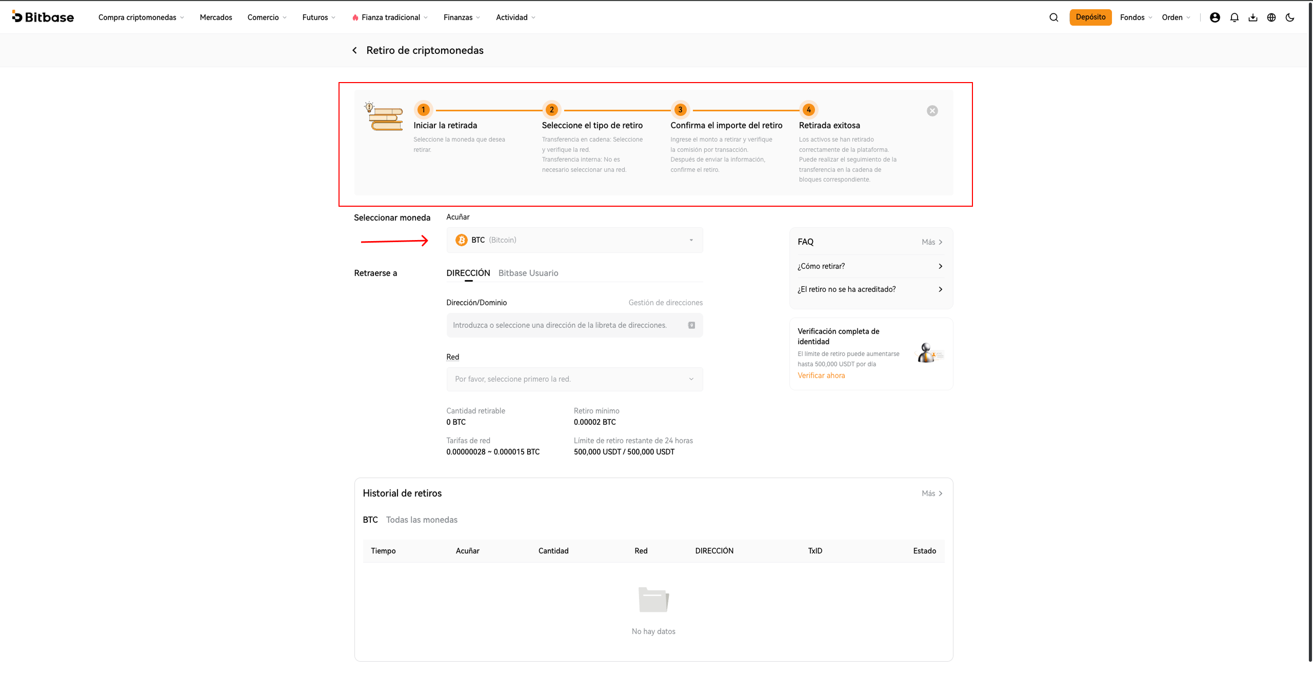 Cómo depositar y retirar cripto en Bitbase (Web)-bitbase-1609