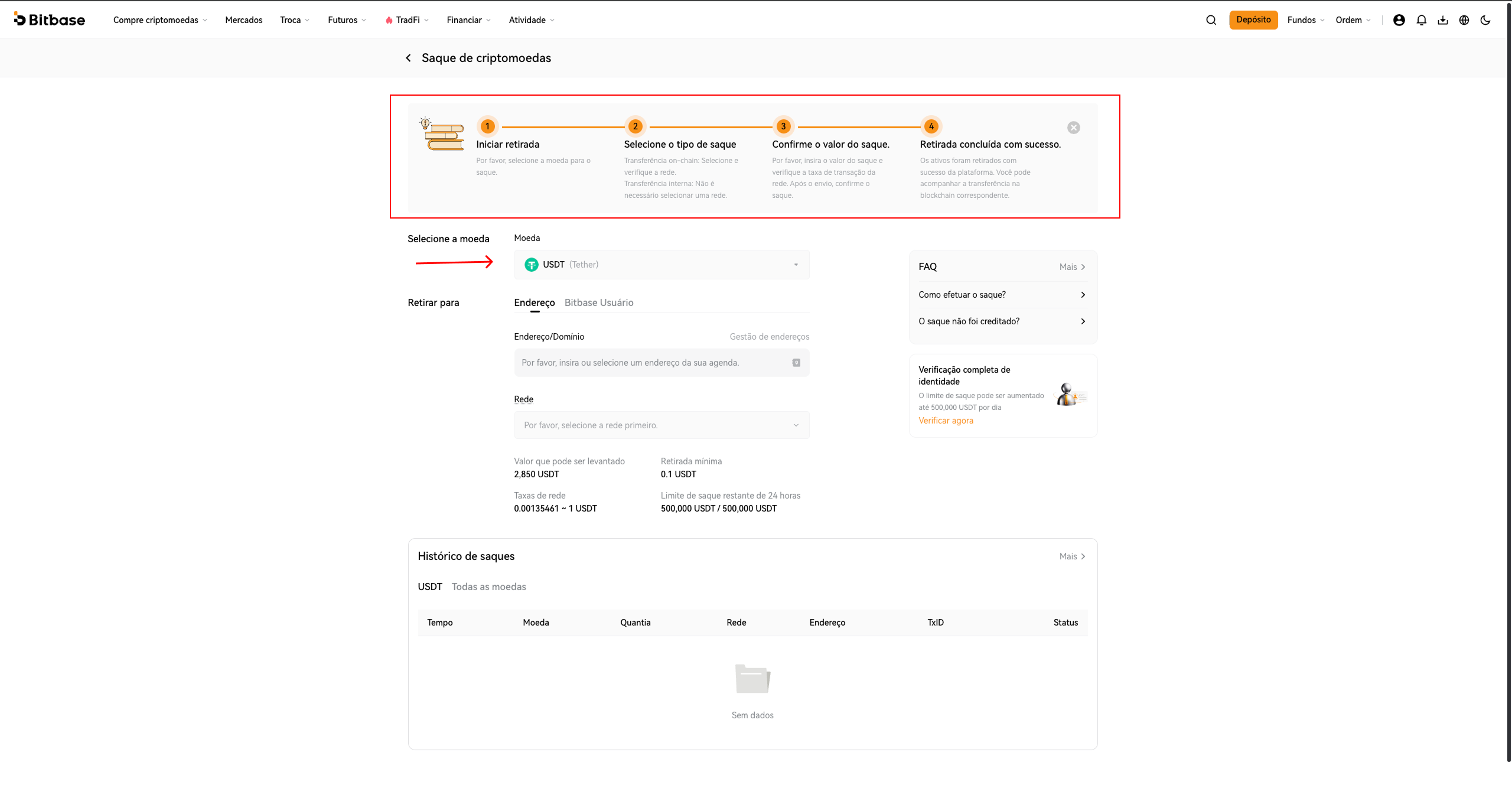Como depositar e sacar cripto na Bitbase (Web)-bitbase-2648