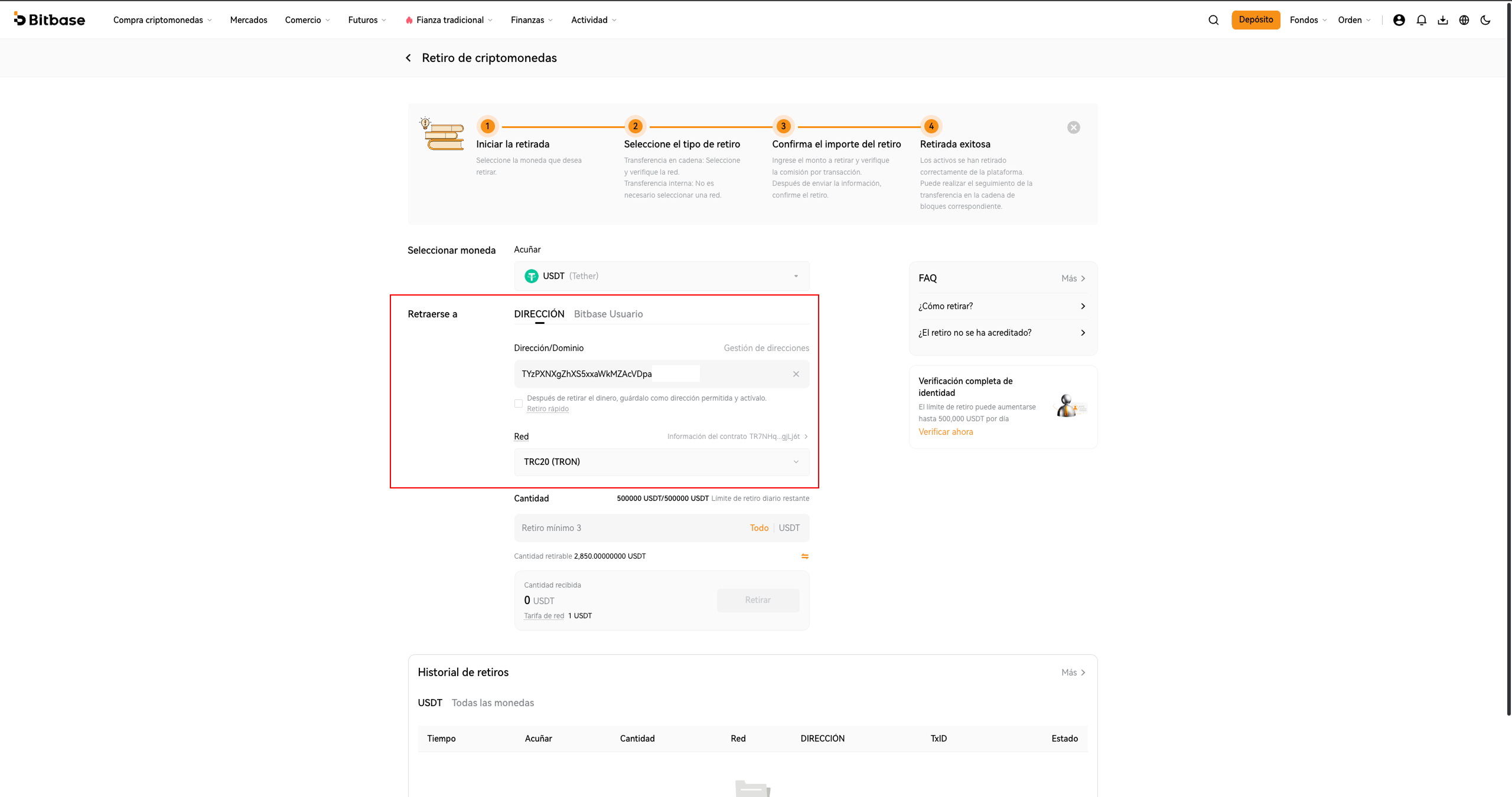 Cómo depositar y retirar cripto en Bitbase (Web)-bitbase-7976