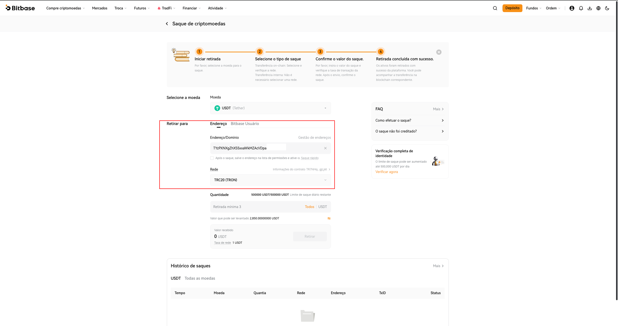 Como depositar e sacar cripto na Bitbase (Web)-bitbase-2406