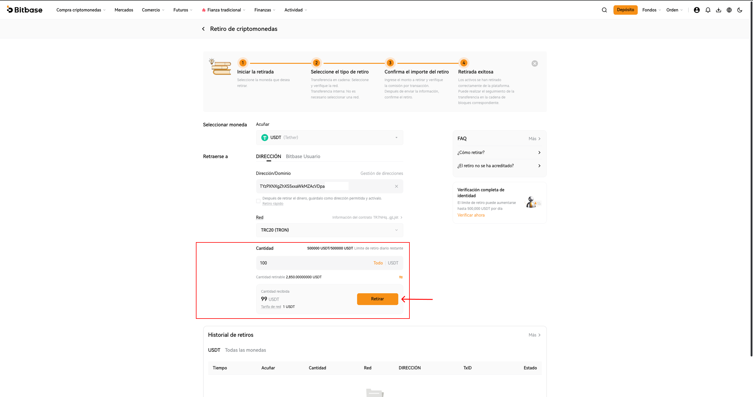Cómo depositar y retirar cripto en Bitbase (Web)-bitbase-3608