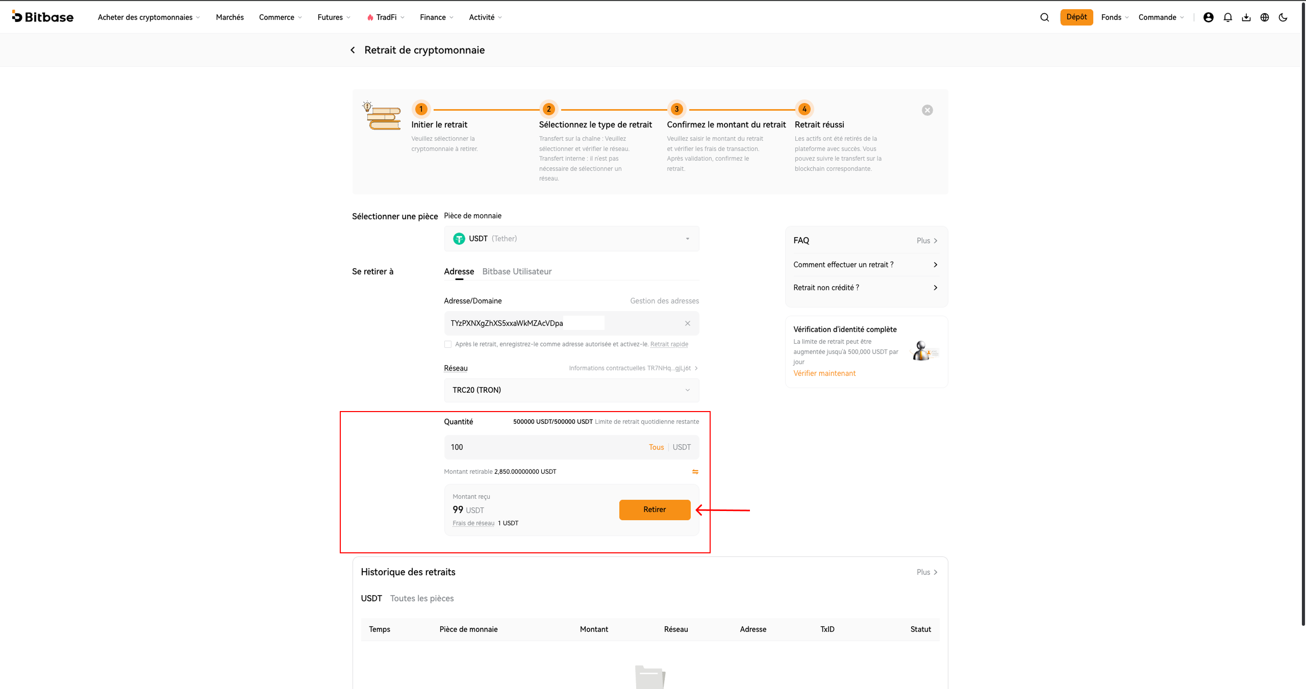 Comment déposer et retirer des cryptos sur Bitbase (Web)-bitbase-6206
