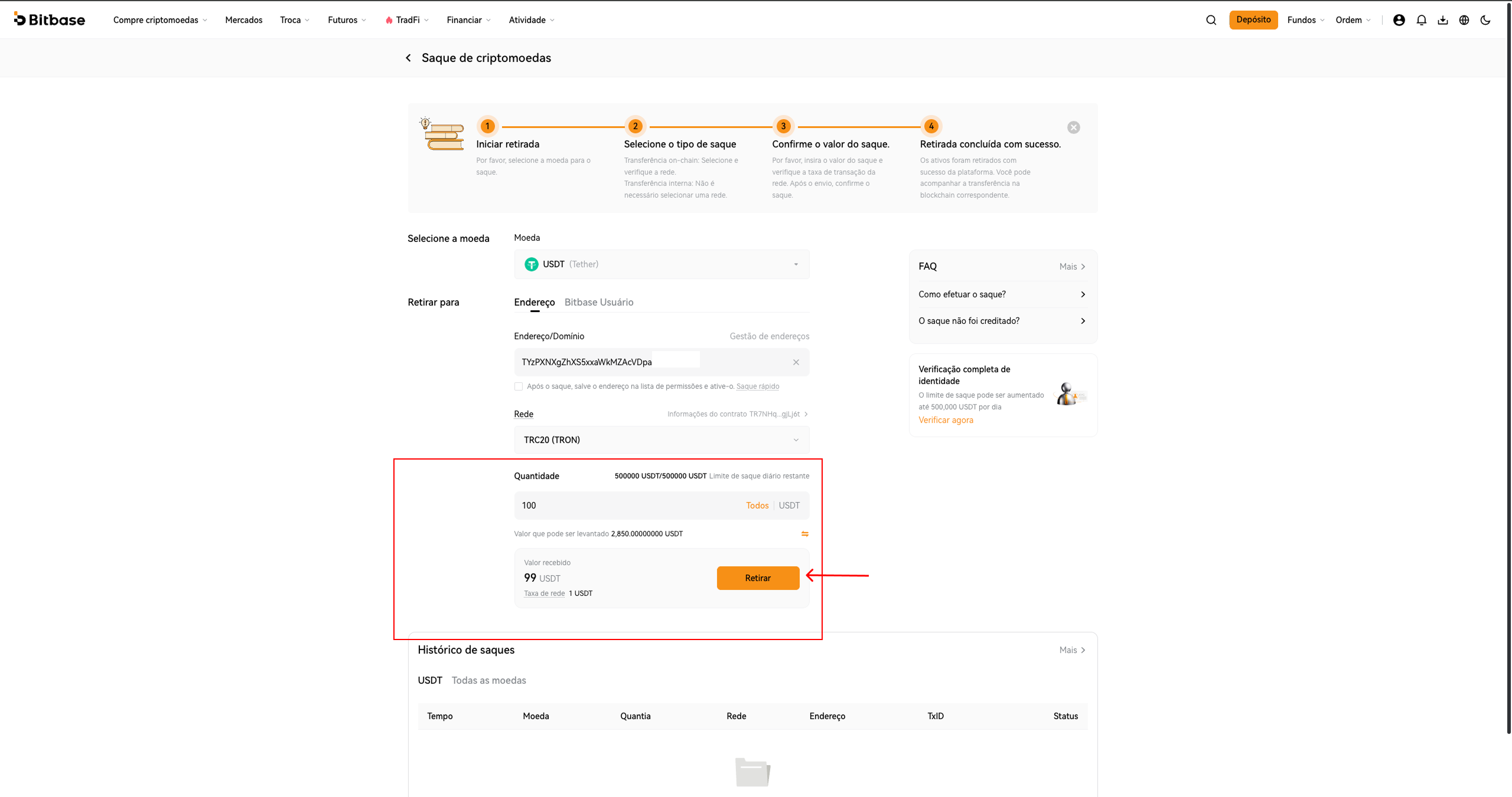 Como depositar e sacar cripto na Bitbase (Web)-bitbase-4940