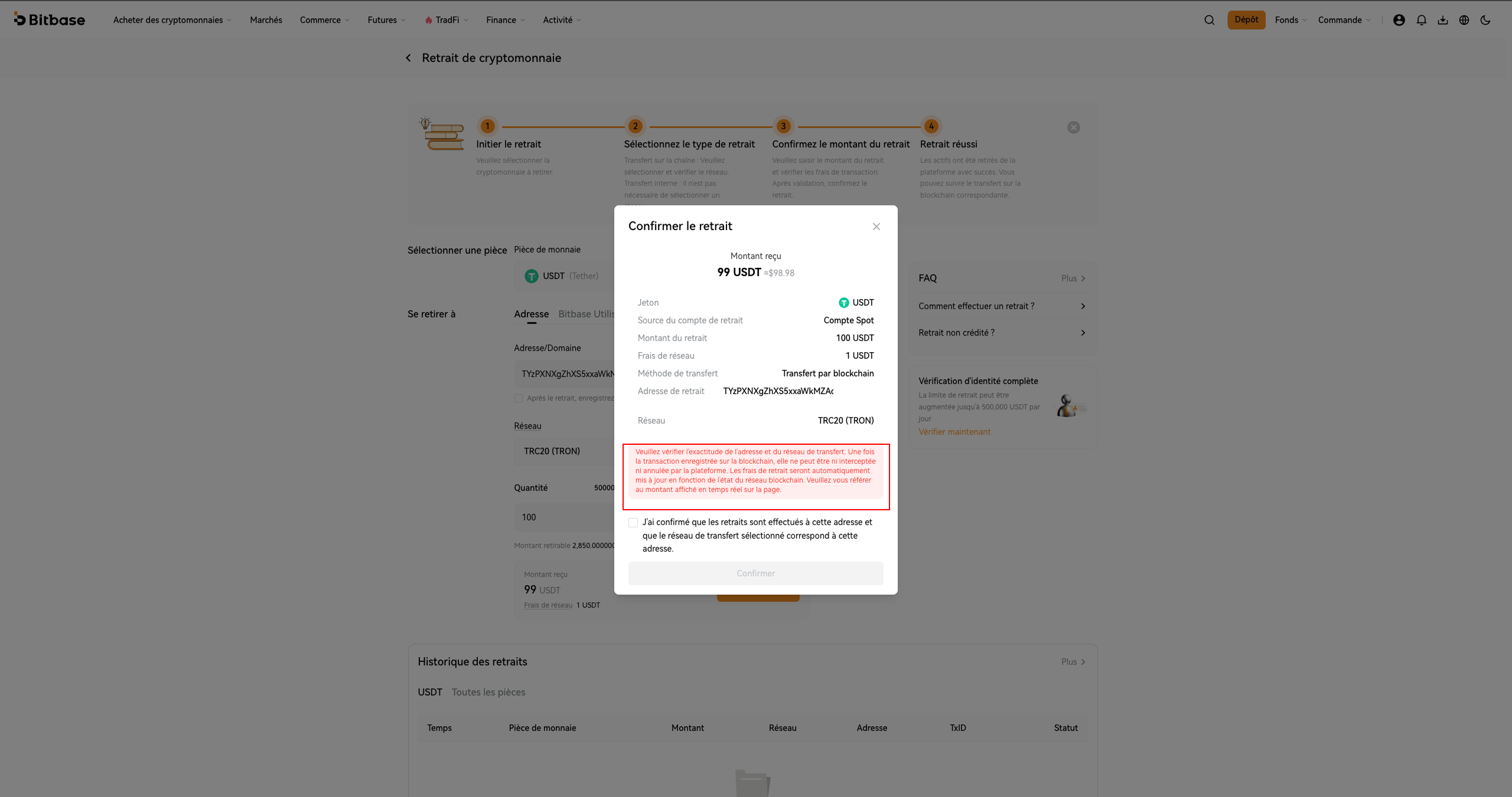 Comment déposer et retirer des cryptos sur Bitbase (Web)-bitbase-5626