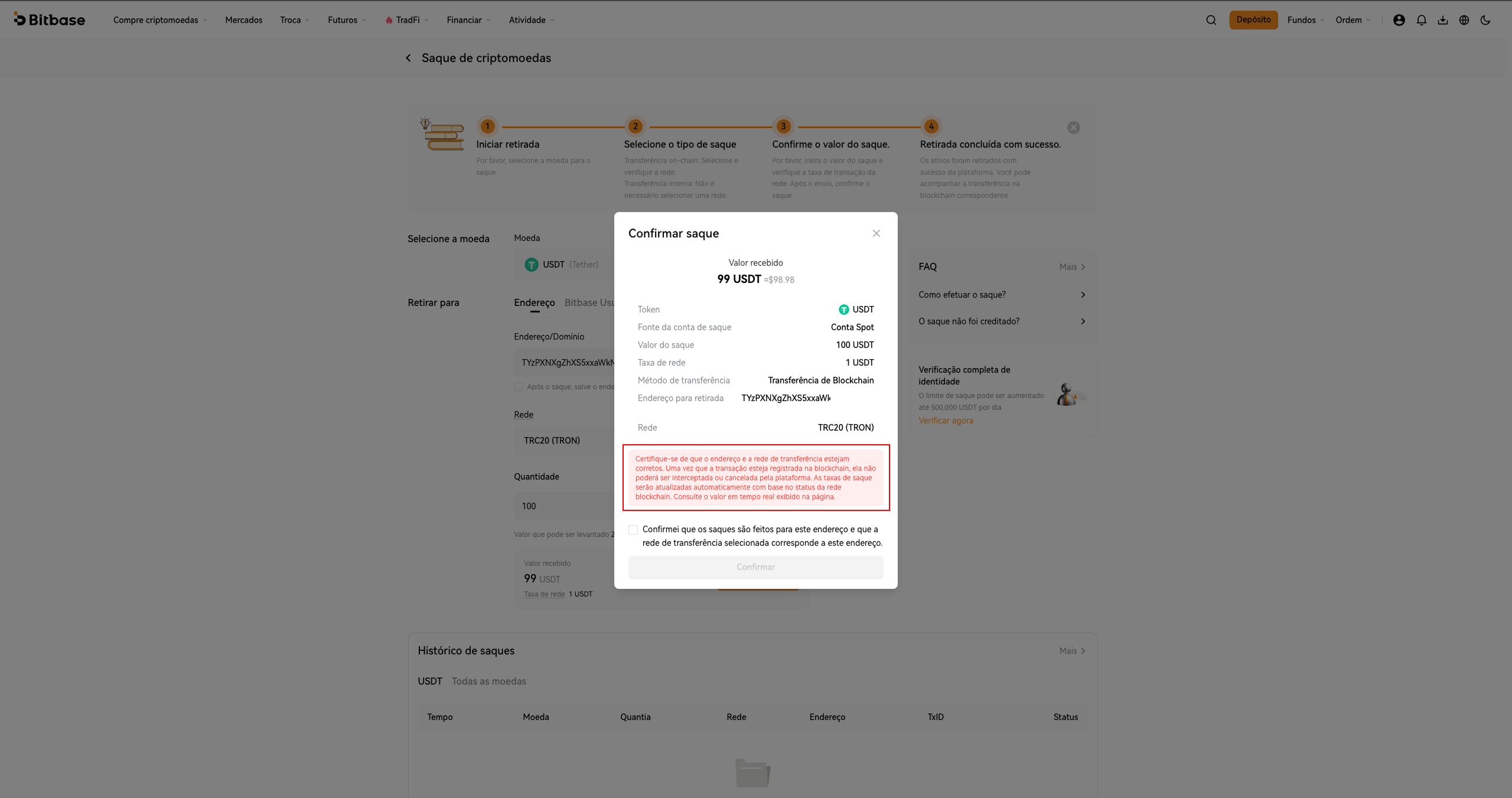 Como depositar e sacar cripto na Bitbase (Web)-bitbase-5172