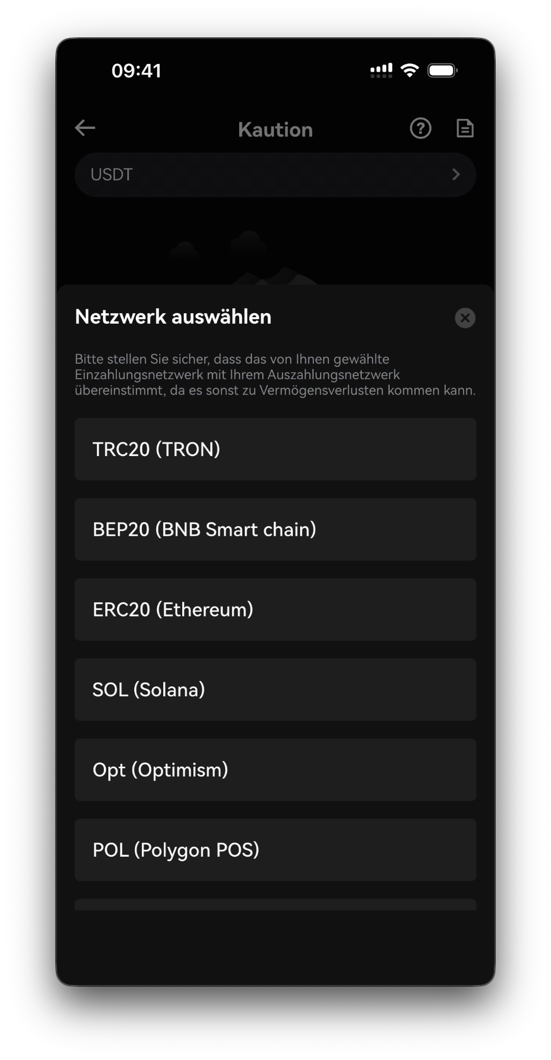 Netzwerk-Auswahlbildschirm — Netzwerkliste
