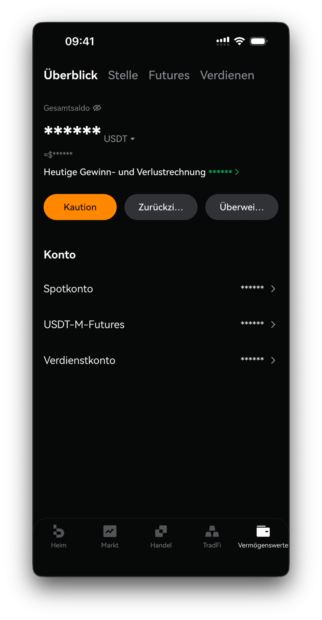 Startbildschirm / Assets mit aktualisiertem Guthaben