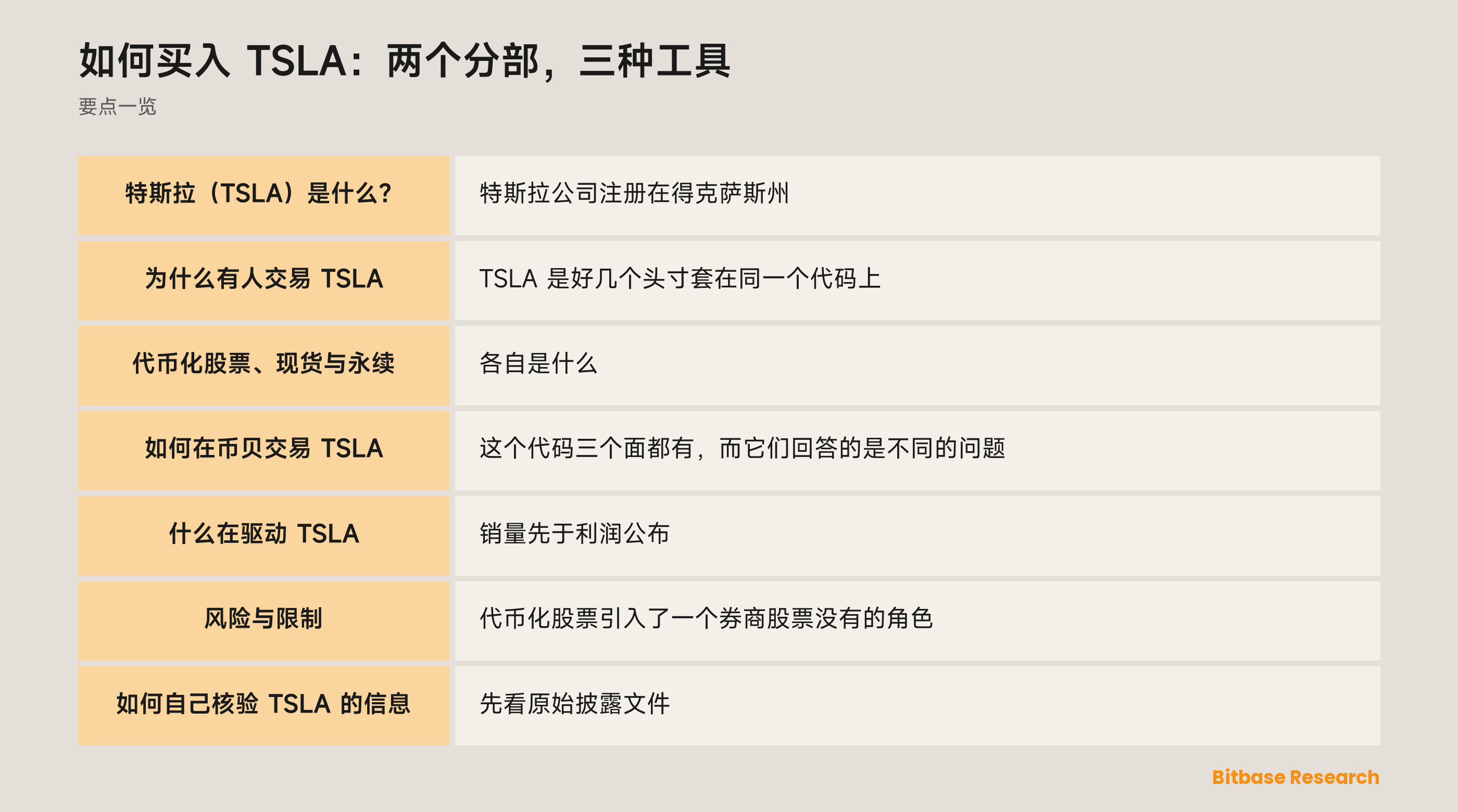 如何买入 TSLA：两个分部，三种工具: 要点一览图