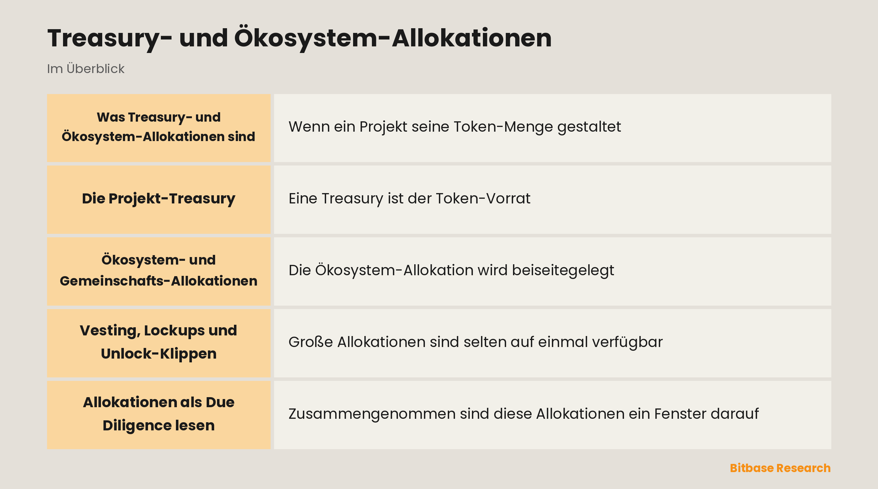 Treasury- und Ökosystem-Allokationen: die wichtigsten Punkte auf einen Blick